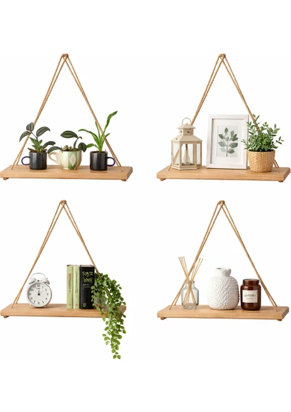 Woodenova Halatlı Duvar Rafı 3