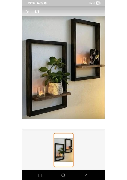 Woodenova 2'li Ahşap Çerçeveli Duvar Rafı